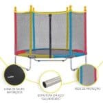 Justfun Cama Elástica Infantil Pula Pula Trampolim Preto 1,40 M Estrutura Colorida