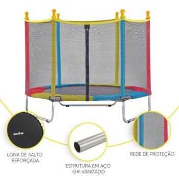 Justfun Cama Elástica Infantil Pula Pula Trampolim Preto 1,40 M Estrutura Colorida