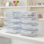 Kit 10 Potes 370ml Vidro Hermético Marmita Fitness Com Tampa Quatro Travas Retangular Anti Vazamento