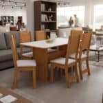 Mesa de Jantar 6 Cadeiras Retangular Freijo e Off White Indekes Cristal