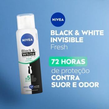 NIVEA Desodorante Antitranspirante Aerossol Invisible Black & White Fresh 150ml - Proteção prolongada de 48h, cuidado suave, ação antibacteriana, fórmula 5 em 1: anti-manchas, anti-odor