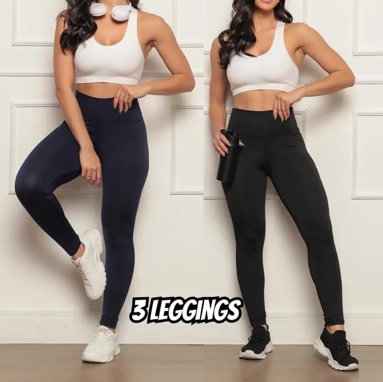 KIT 3x Calças Leggings, Feminina, Suplex, Academia Fitness Treino Compressão Esportiva, Yoga, Casual – Dandi Modas Ltda