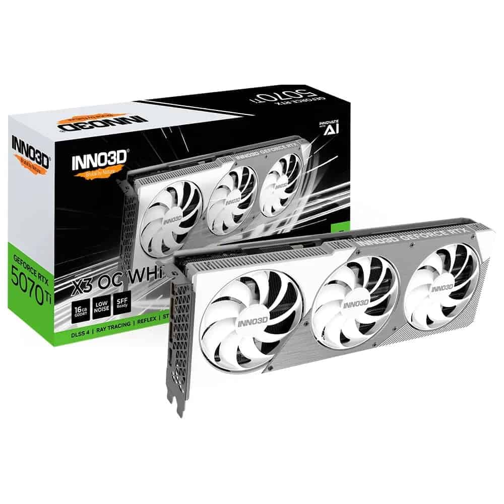 Placa de Vídeo Inno3D RTX 5070 Ti X3 OC white NVIDIA Geforce, 16GB, GDDR7, 256bits, DLSS 4 – N507T3-16D7X-176068W