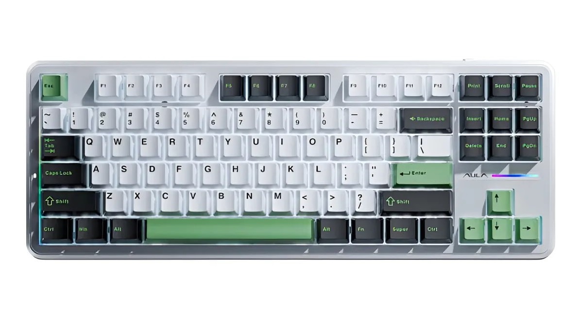 Teclado sem fio Aula F87 Rgb branco/preto/verde (cinza sw) branco Idioma do teclado inglês EUA