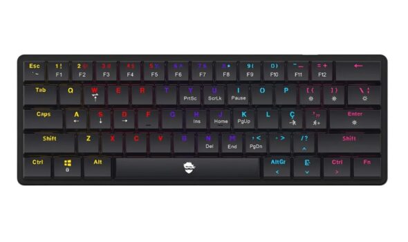 Teclado 60% Gamer Ninja Black Throne Abnt2 Switch Red Low Black Português Brasil