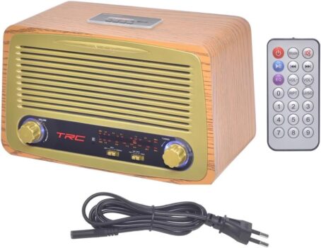 Caixa de Som Portátil Retro, TRC, 212, Pequeno, Dourado/Madeira