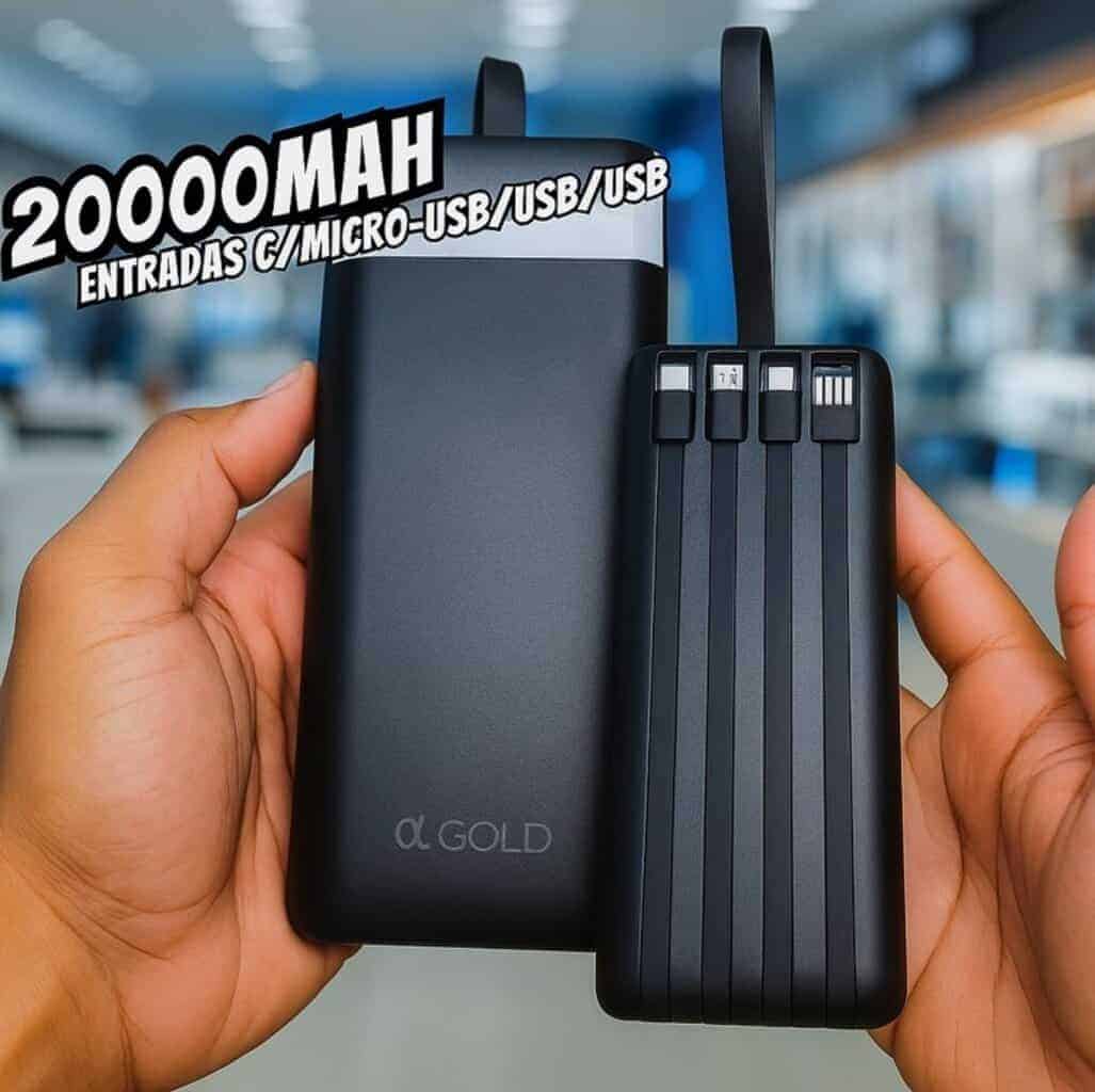 Carregador Portátil Power Bank 20000 mAh Turbo Carregamento Rápido 3.1A ...