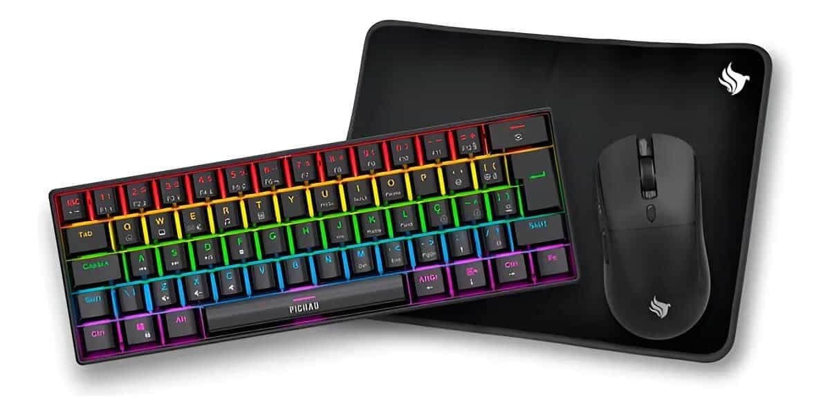 Combo Gamer Pichau Netuno Light 3×1 Rainbow Teclado Mecânico
