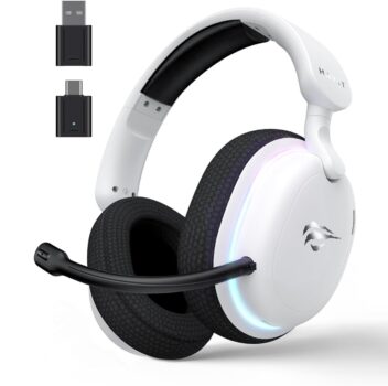 Havit Fone de Ouvido Gamer Five-Mode Fuxi-H7 White Black, Sem fio e Com Fio, Wireless 2,4GHz, Bluetooth, USB, Cabo 3,5mm, Falante de 40 mm, Microfone Destacável com Cancelamento de Ruído