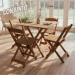 Jogo Conjunto Mesa Dobrável 70x70 C/4 Cadeiras Madeira