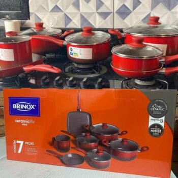 Jogo Panela Antiaderente Brinox Ceramic Life Smart Easy 7 Un Cor Vermelho