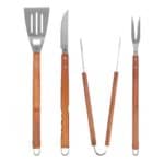 Kit Churrasco Barbecue Em Aço Inox Com Cabo De Madeira 4pçs Cor Cinza