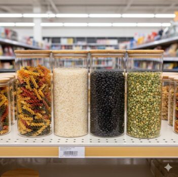 Oikos - Kit 4 Potes de Vidro 1,65L com Tampa Bambu Herméticos Redondos