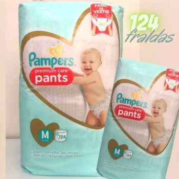 Pampers Premium Care Pants Fralda Tamanho M 124 Unidades, Fácil de Vestir