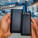Carregador Portátil Power Bank 20000 mAh Turbo Carregamento Rápido 3.1A, Powerbank com 4 cabos Integrados (USB-C, USB, Lightning) Led Bateria, Lanterna. Compatível com Android e IOS – Premium (Branco)