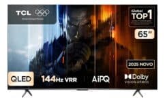 Smart TV TCL 65 Polegadas QLED 4K P8K WiFi Bluetooth Google TV 144Hz HDR10+ Dolby Atmos Vision 65P8K