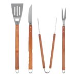 Kit Churrasco Barbecue Em Aço Inox Com Cabo De Madeira 4pçs Cor Cinza