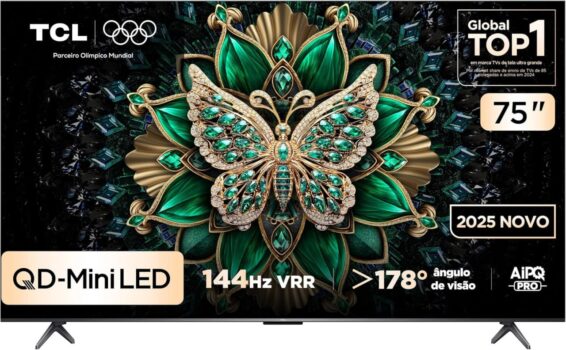 Smart TV TCL 75 Polegadas QLED Mini LED 4K C6K WiFi Bluetooth Google TV 4 HDMI 144Hz HDR10+ 75C6K
