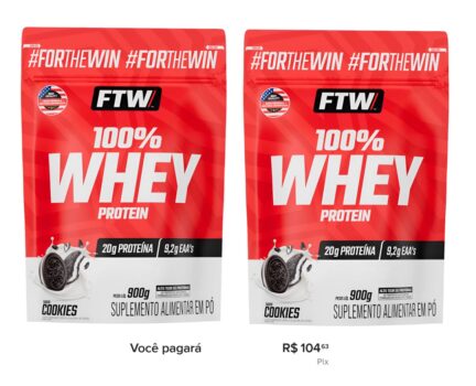 Whey Protein 100% Concentrado Refil 900g Sabor Cookies - FTW
