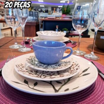 Aparelho De Jantar E Chá 20 Pçs Oxford Unni Lilac Cor Branco