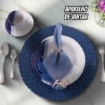 Aparelho de Jantar e Chá 20 Peças Cerâmica Brasilia Redondo Branco e Azul Cobalto Atual