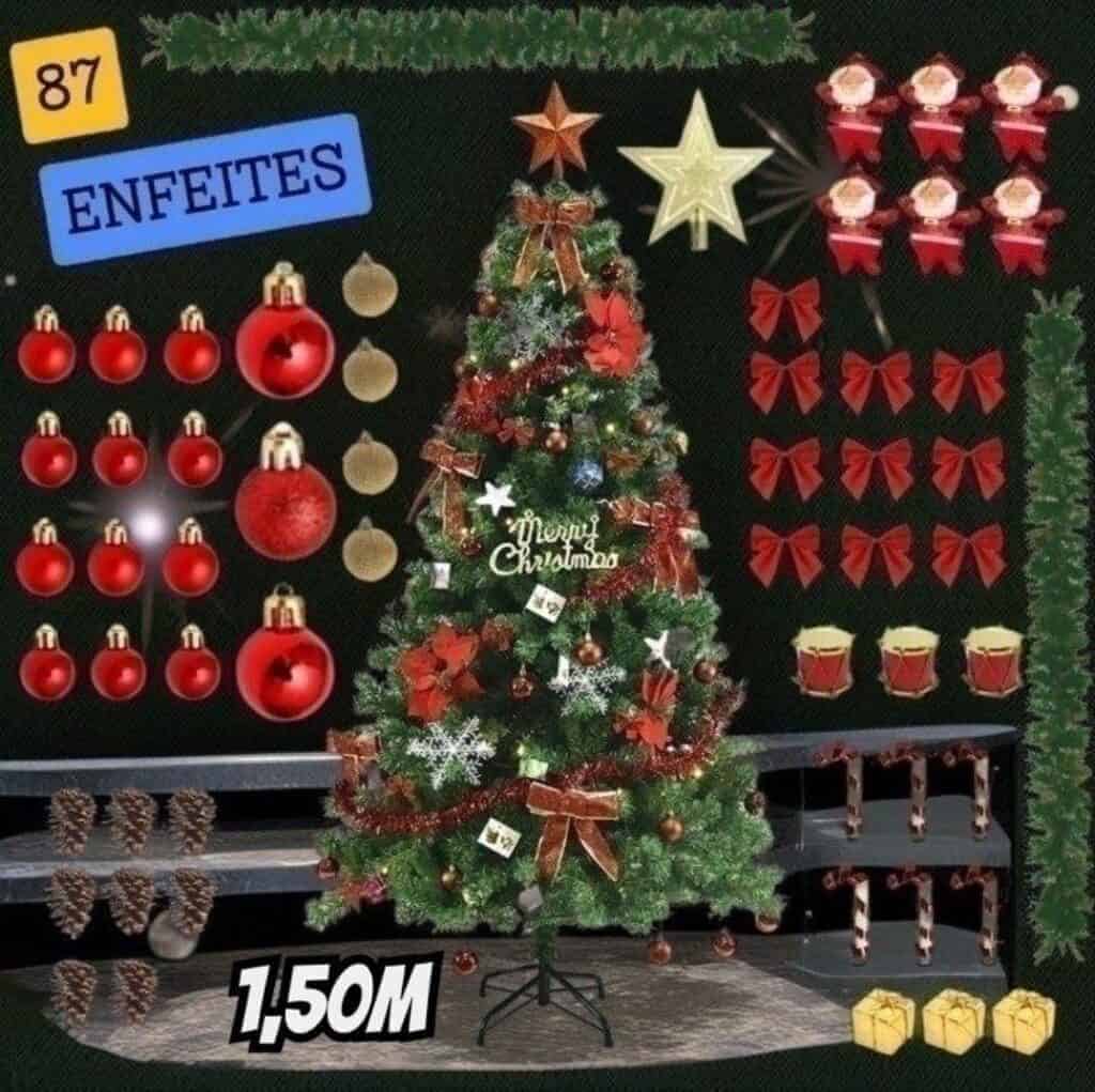 Arvore De Natal Completa Decorada Pronta 150cm Verde Premium Verde ...