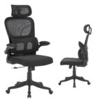 Cadeira de Escritório Ergonômica Com Apoio Lombar e Apoio de Cabeça preta com estofado de mesh