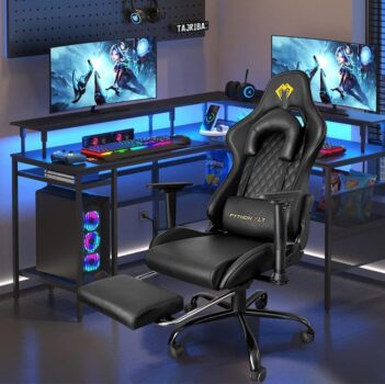 Cadeira Gamer Python Fly Deluxe, Design Ergonômico, Ajuste De 90-150 Graus, Design Preto E Dourado
