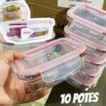 Kit 10 Potes Vidro Hermético com Tampa 370ml Cor Vermelho U4home