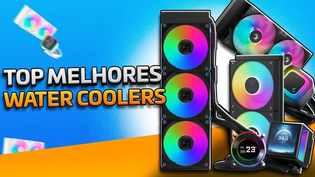 Cooler a água para pc com luz RGB, alta performance e sistema de refrigeração eficiente.