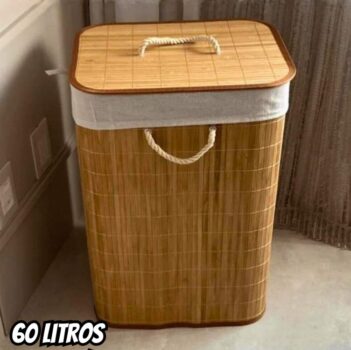 Cesto De Roupa Suja De Bambu Dobrável Com Alças Malular 60l Bege Bambu