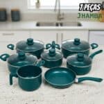Conjunto Panelas Jhamba Indução Cerâmica 2mm Antiaderente 7 Peças Verde