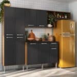 Cozinha Modulada Completa Compacta Pequim 9 Portas com Armário e Balcão Mp2933 Multimóveis Cor Preto Acetinado Texturizado