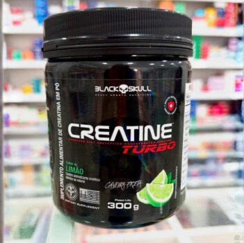 Creatine Turbo BlackSkull – Creatina Monohidratada em pó, com carboidrato para melhor absorção e performance (300g Pote, Limão)