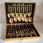 Eps-158 Kit Faqueiro Dourado Luxo Jogo Talheres Inox 24pçs + Maleta