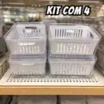 House Organizer Kit 4 Organizadores Geladeira Armário Cozinha 2,2 Litros Alimentos Vegetais