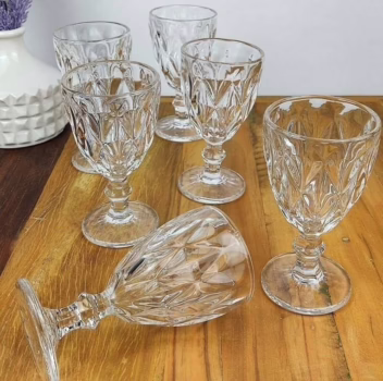 Jogo 6 Taças Diamante Vidro 330ml Copo Diamond Moderno Luxo Transparente Diamante Lapidado Gostei!