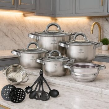 Jogo De Panelas Alemãs de Aço Cirurgico Inox 19 Peças