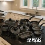 Jogo de Panelas Eirilar Antiaderente de Alumínio Grafite 12 Peças Facility