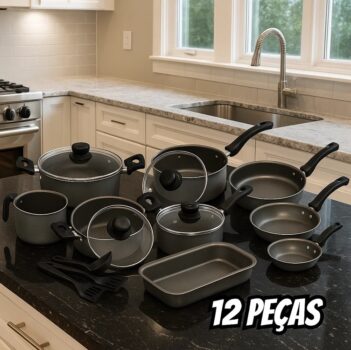 Jogo de Panelas Eirilar Antiaderente de Alumínio Grafite 12 Peças Facility