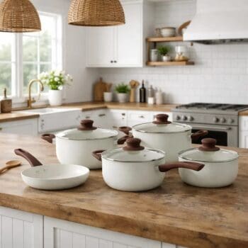 Jogo De Panelas Revestimento Cerâmico Para Fogão Tradicional E Indução Florença Vanila Antiaderente 5 Peças