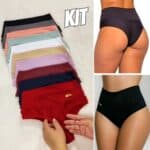 Kit 10 Calcinhas Cintura Alta Cós Duplo Calcinha Confortável