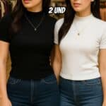 Kit 2 Blusa Gola Alta T-shirt Canelada Grudada Blogueirinha