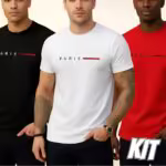 Kit 3 Camisetas Paris Masculinas Luxo Camisa Algodão Premium