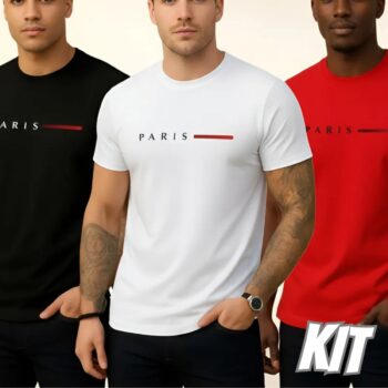 Kit 3 Camisetas Paris Masculinas Luxo Camisa Algodão Premium