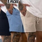 Kit 3 Short De Linho Masculino Básico Mauricinho Premium