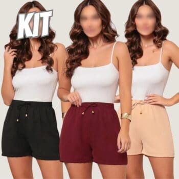 Kit 3 Short Duna Feminino Básico Leve Soltinho Confortável