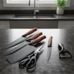 Kit Jogo De Facas Inox Corte Afiado Antiaderente Presente Cor Marrom-escuro