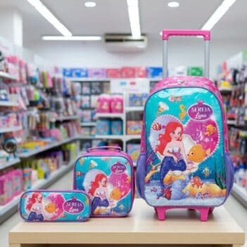 Kit Mochila De Rodinhas Estojo Lancheira Infantil Escolar