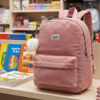 Mochila Feminina Casual Com Chaveiro Pelinho Spector Cor Rosa Desenho do tecido Liso